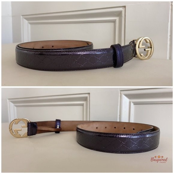 Authentic Gucci Purple Microguccissima Patent Leather Interlocking G Belt 85/34 - Picture 10 of 13